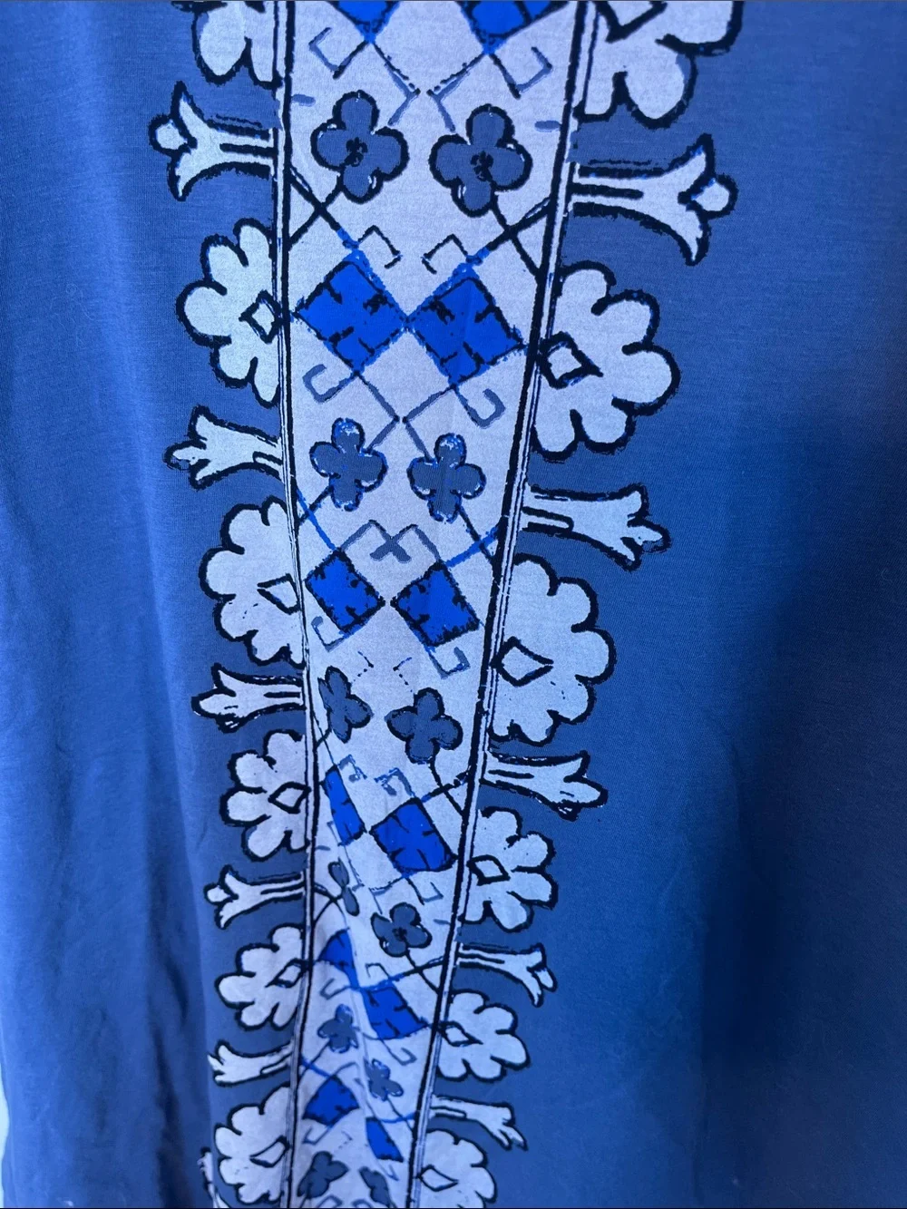 Tory Burch Pima Cotton Graphic Print T-Shirt Blue White Size L NWOT